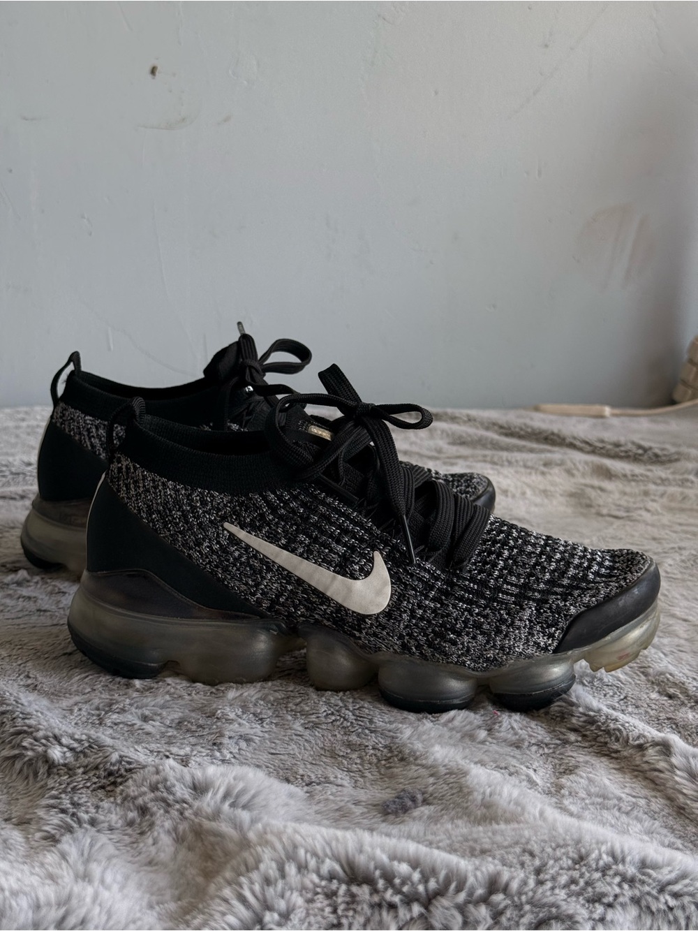 Nike Women’s Black and White Flyknit VaporMax-Style Athletic Shoes